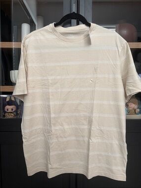 American Eagle Outfitters Beige and White Stripe Crew Neck T‑Shirt